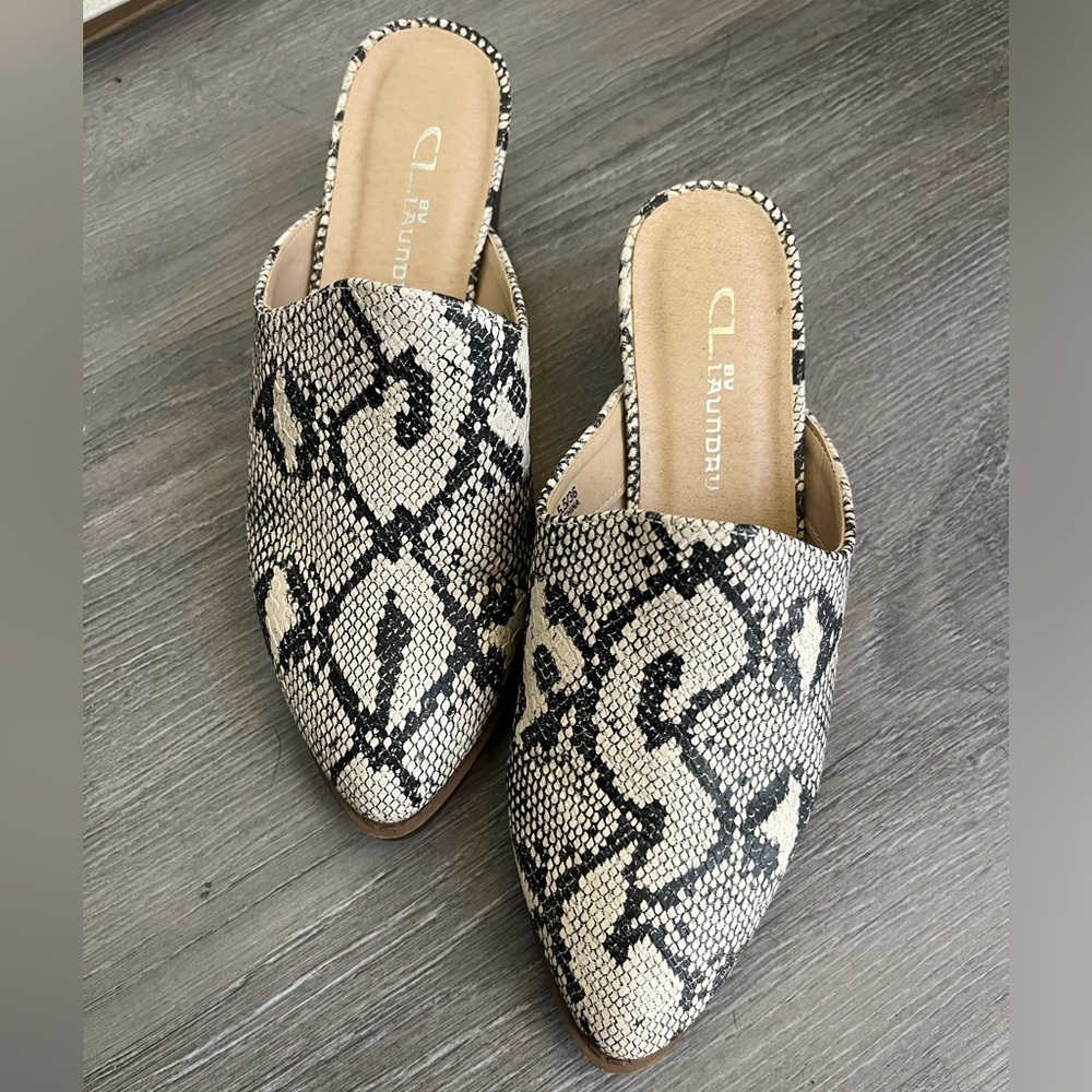 CL by Laundry snake print heeled Mules